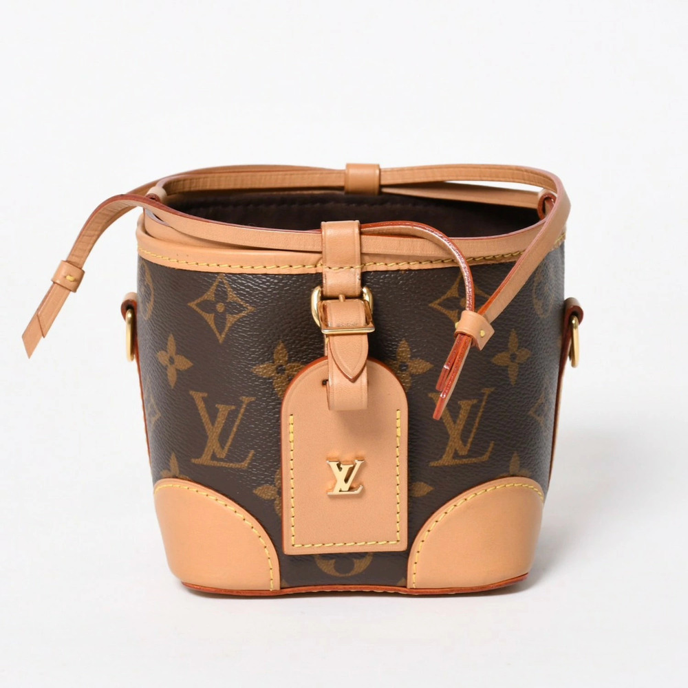 LOUIS VUITTON Noe Shoulder Bag Monogram Canvas Leather Brown Drawstring
